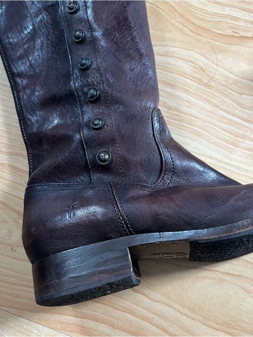 Vintage Leather Frye Boots Tall Red Brown Buttons Military Riding Size 8.5 - Picture 11 of 12